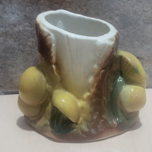 Vintage Ceramic Tree Stump Mushrooms Planter Vase - Picture 1 of 10